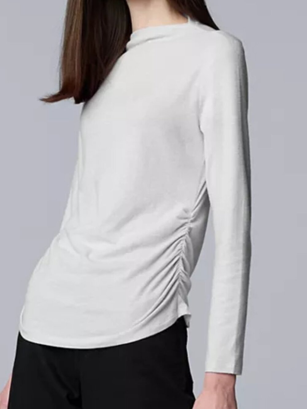 Simply Vera Vera Wang Ruched Mockneck Tee, Size: M, Light Gray